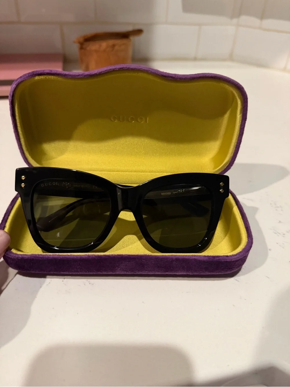 Gucci Black Frame Women's Sunglasses with Dark Lenses